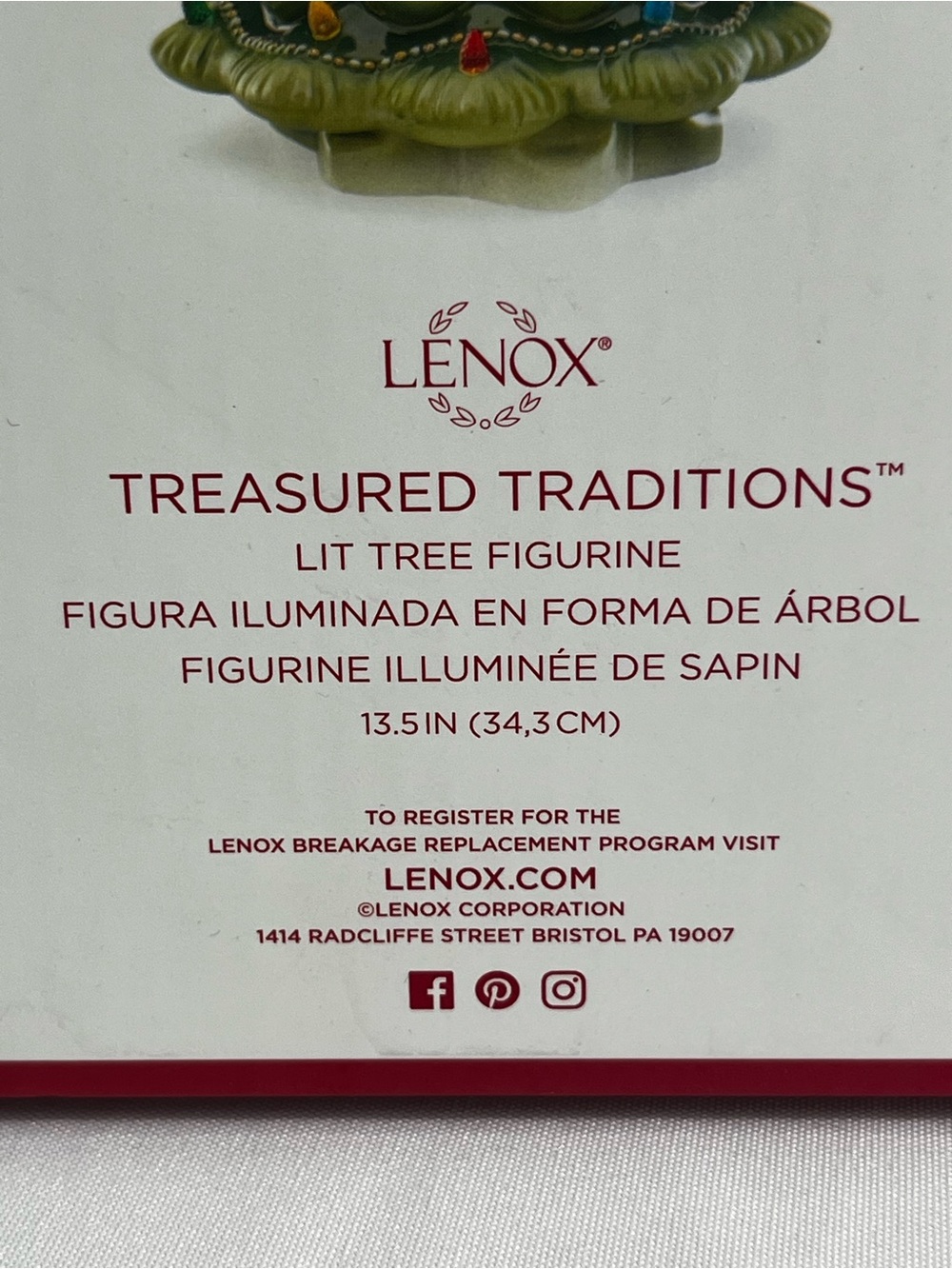 Lenox Treasured Traditions 13.5” Lit Tree Figurine Green Christmas Ceramic - Picture 12 of 12